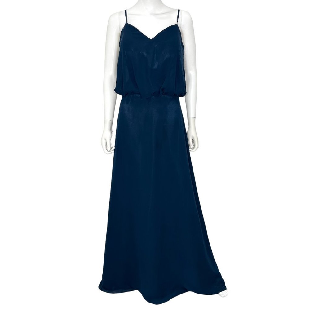 Abby Paris by Lucci Lu Blouson Chiffon Maxi Gown Bridesmaid Dress 93062 in Navy - Picture 3 of 17